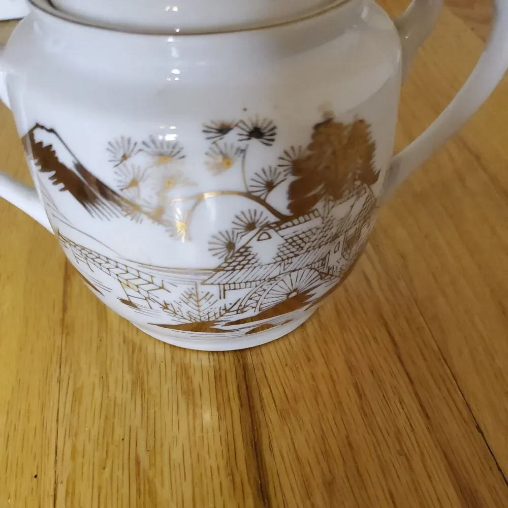 Kutani White & Platinum Hand Painted Sugar Bowl Kutani 1950s China Vintage